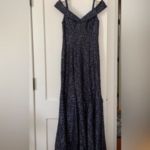 Steel off the shoulder evening gown
